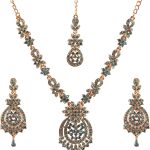 Touchstone Indian Bollywood Gorgeous intricate Workmanship Sparkling Rhinestone crystal wedding Designer Jewelry Necklace Set In Gold or Silver Tone For Women.